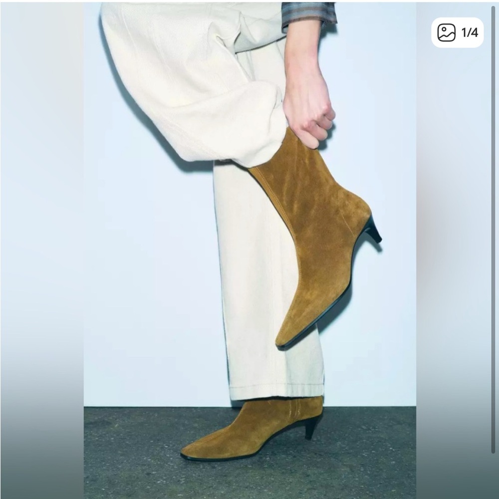Zara Split Leather Kitten Heel Booties